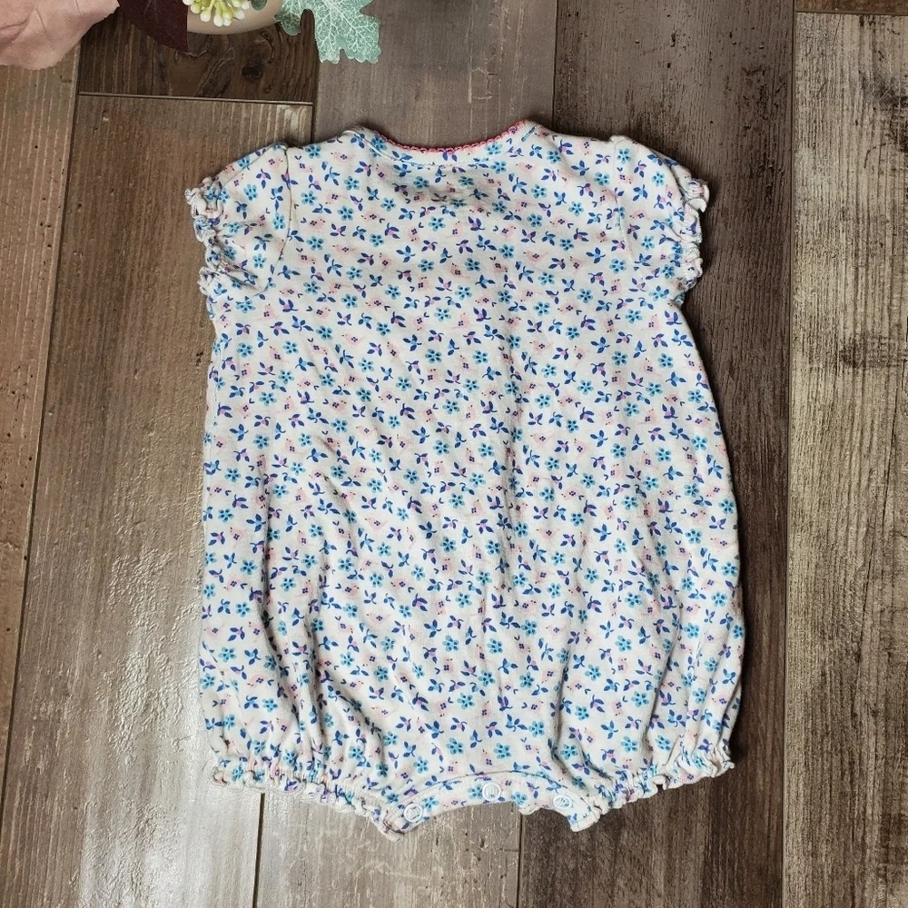 Carter's Baby Girl Size 3m Floral Bubble Romper 100% Cotton White Pink Blue EUC